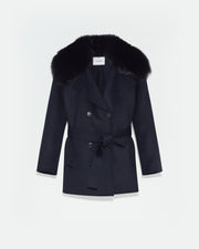 Cashmere wool peacot with fox fur collar