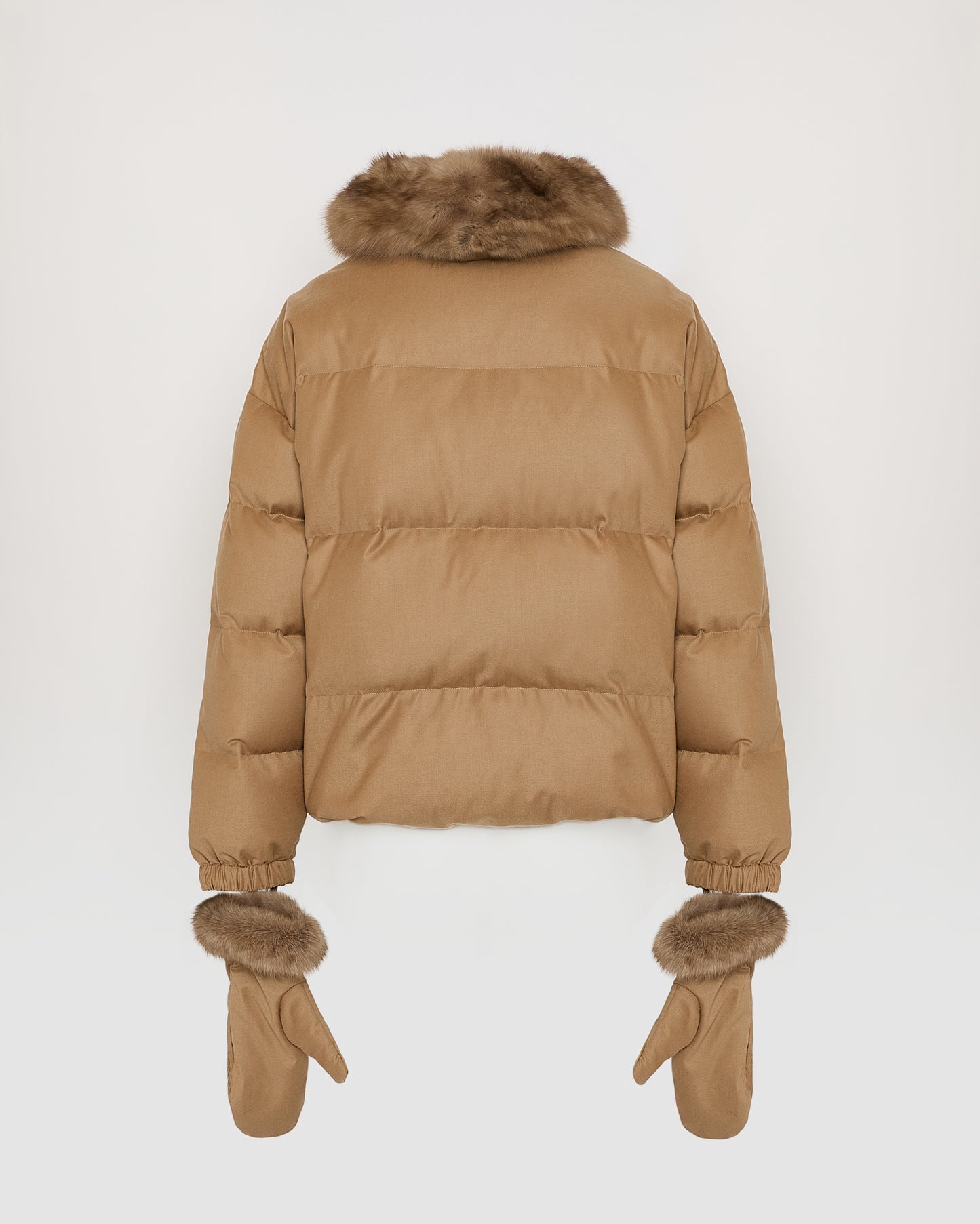 Short down jacket made with Loro Piana flannel and sable fur