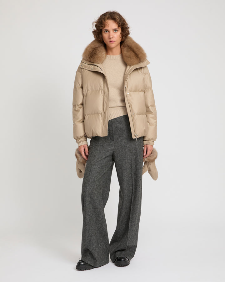 Short down jacket made with Loro Piana flannel and sable fur -Yves Salomon