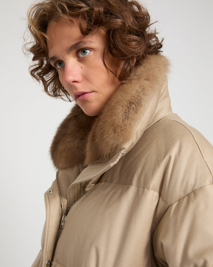 Short down jacket made with Loro Piana flannel and sable fur -Yves Salomon