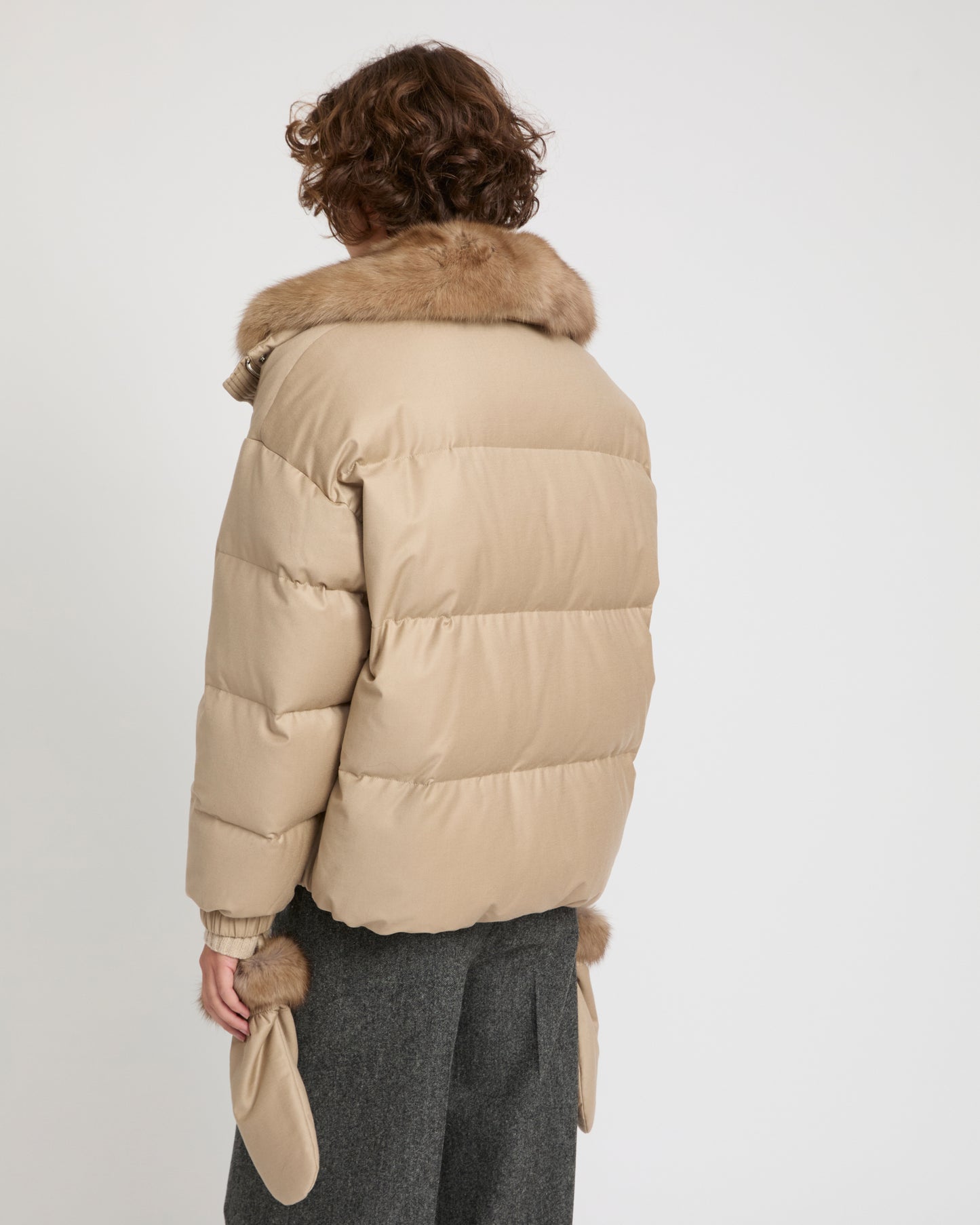 Short down jacket made with Loro Piana flannel and sable fur -Yves Salomon