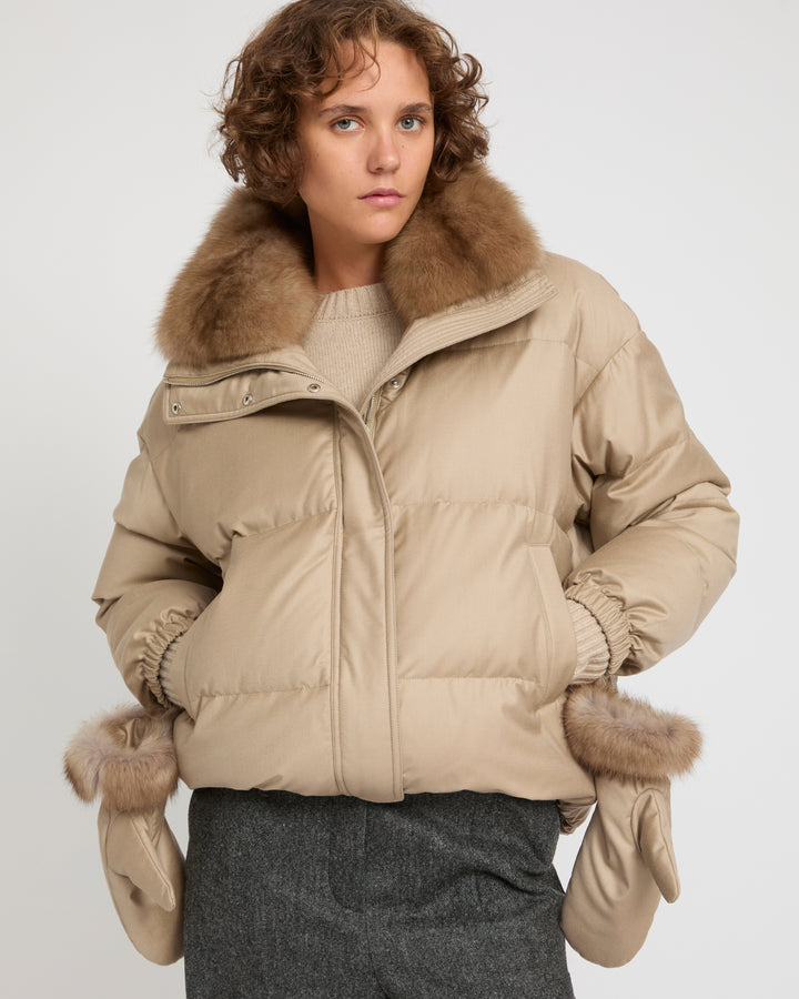 Short down jacket made with Loro Piana flannel and sable fur -Yves Salomon