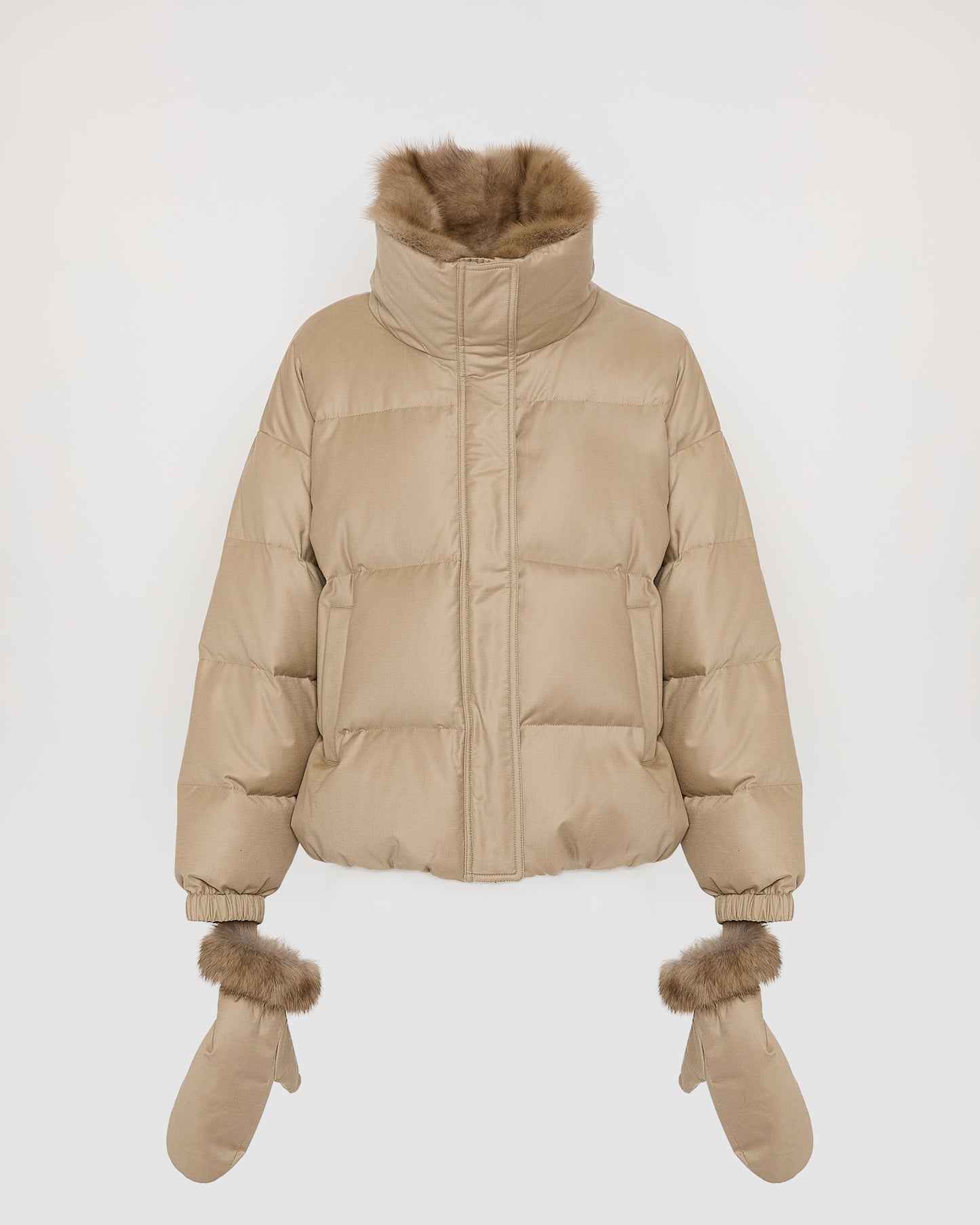 Short down jacket made with Loro Piana flannel and sable fur -Yves Salomon