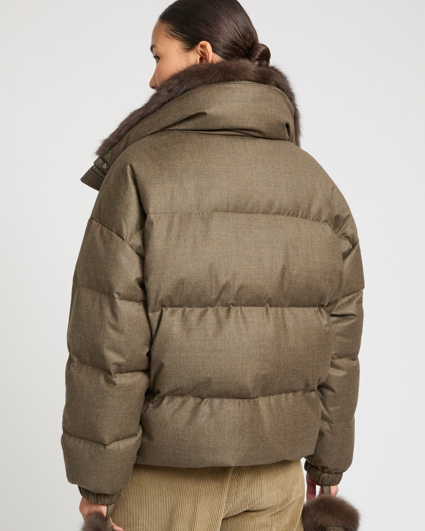 Short down jacket made with Loro Piana flannel and sable fur -Yves Salomon
