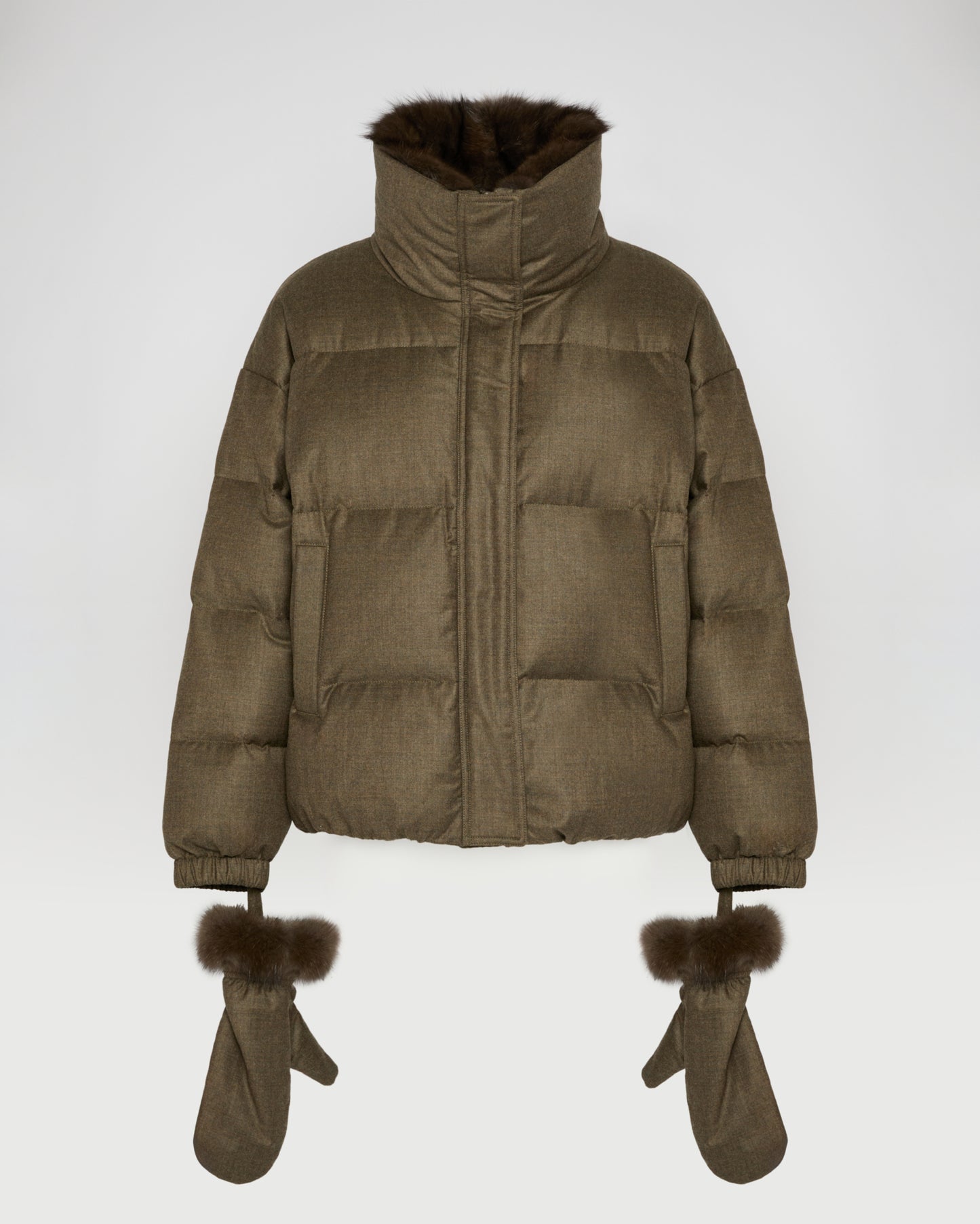 Short down jacket made with Loro Piana flannel and sable fur -Yves Salomon