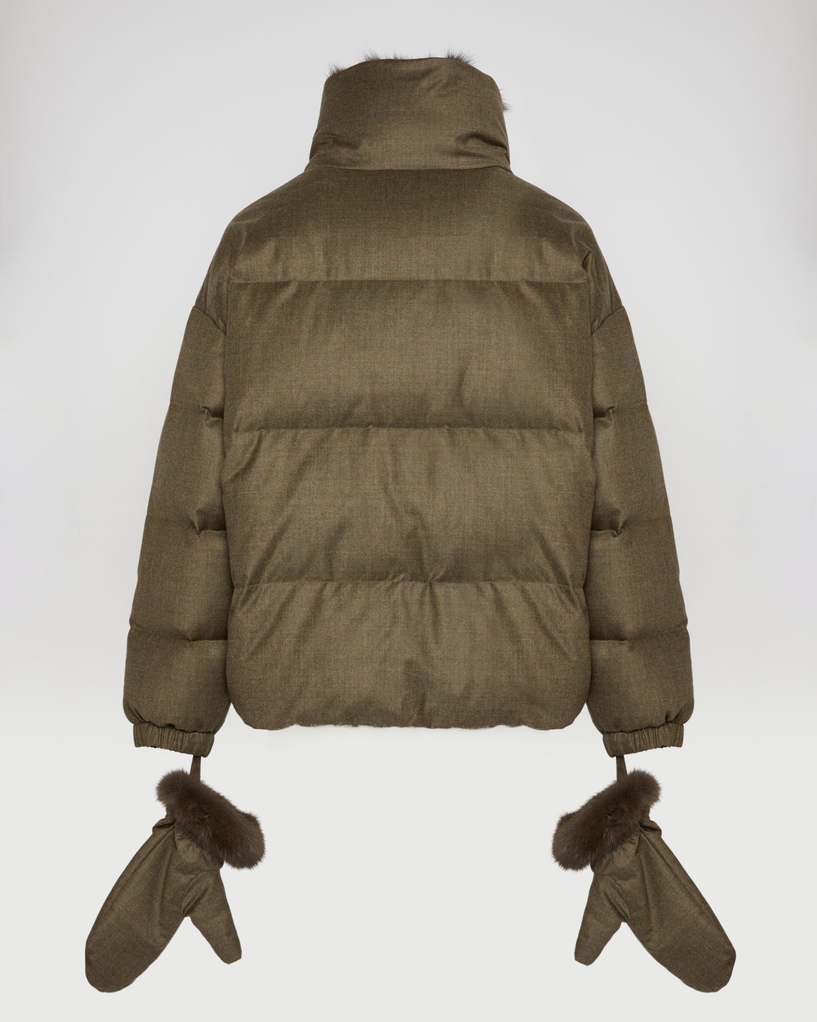 Short down jacket made with Loro Piana flannel and sable fur -Yves Salomon