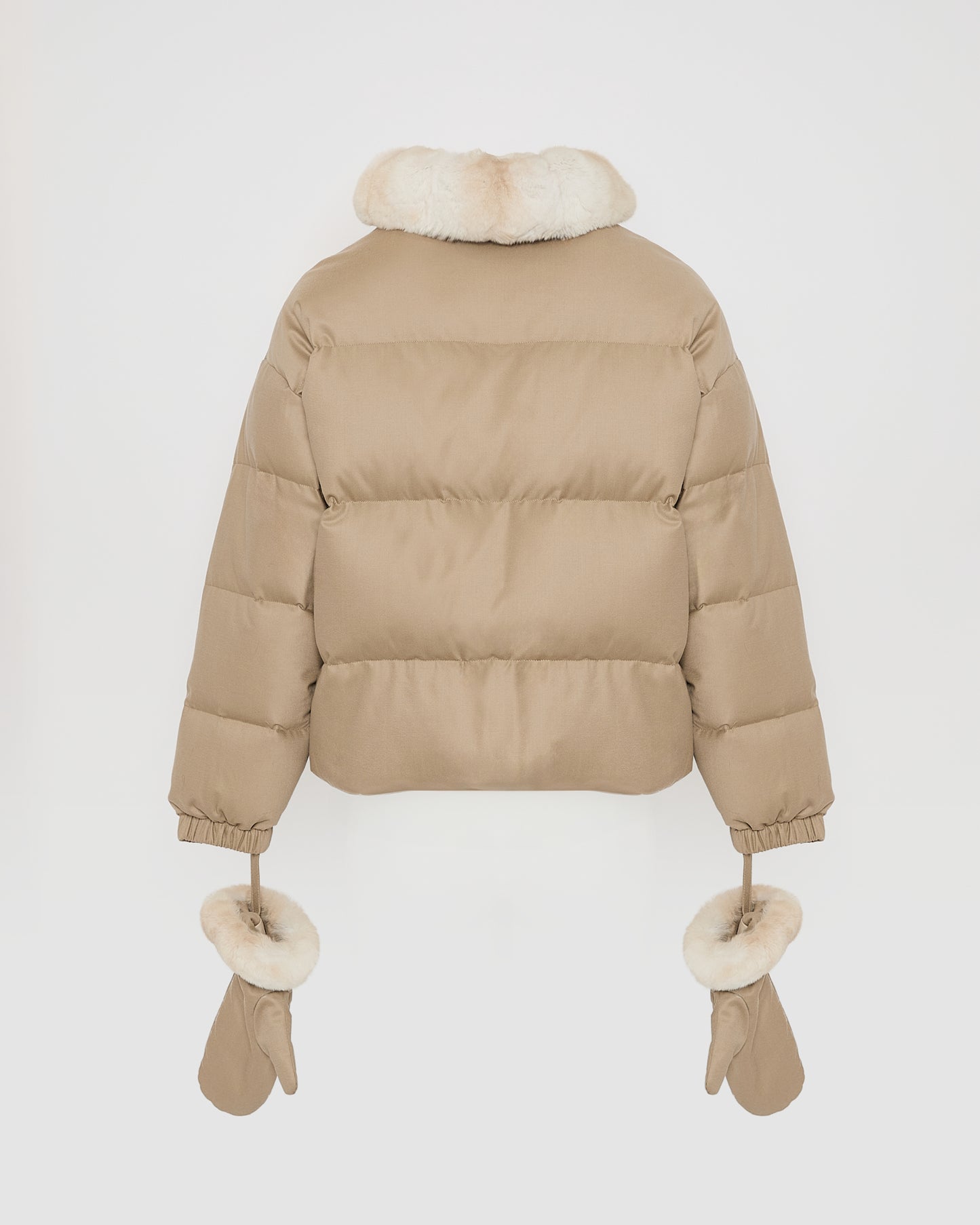 Short down jacket in waterproof flannel fabric with chinchilla fur