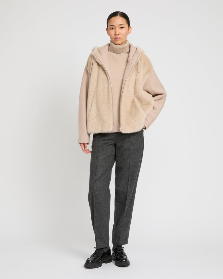Reversible Hooded Jacket in Mink and Technical Fabric -Yves Salomon