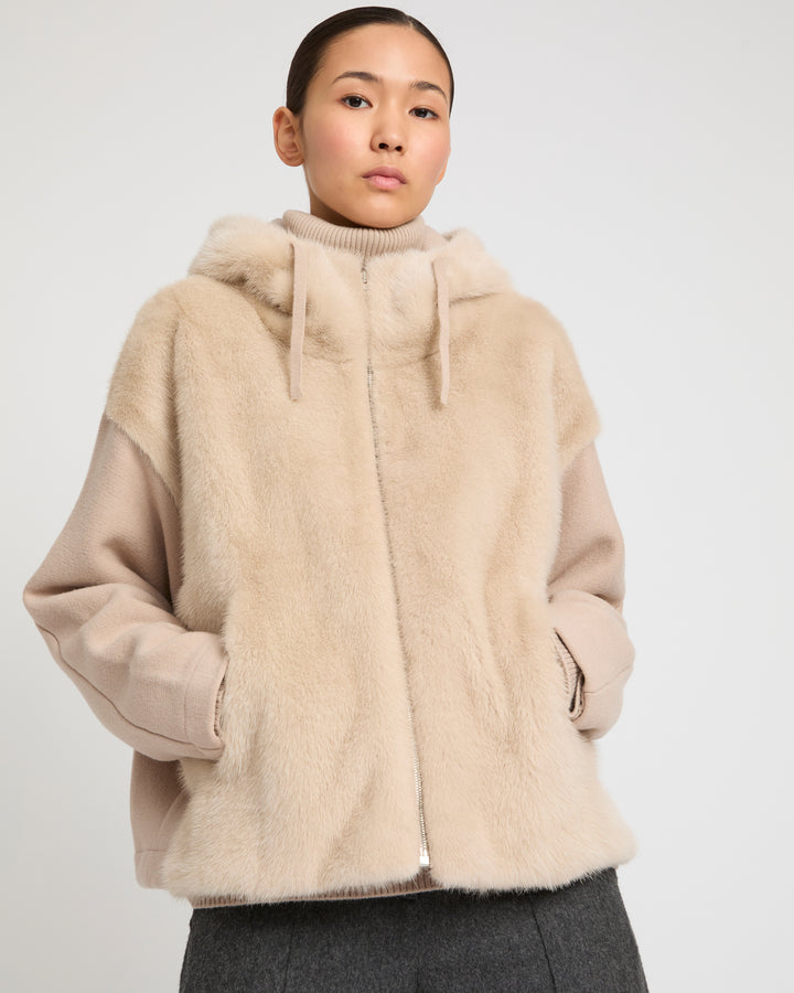 Reversible Hooded Jacket in Mink and Technical Fabric -Yves Salomon