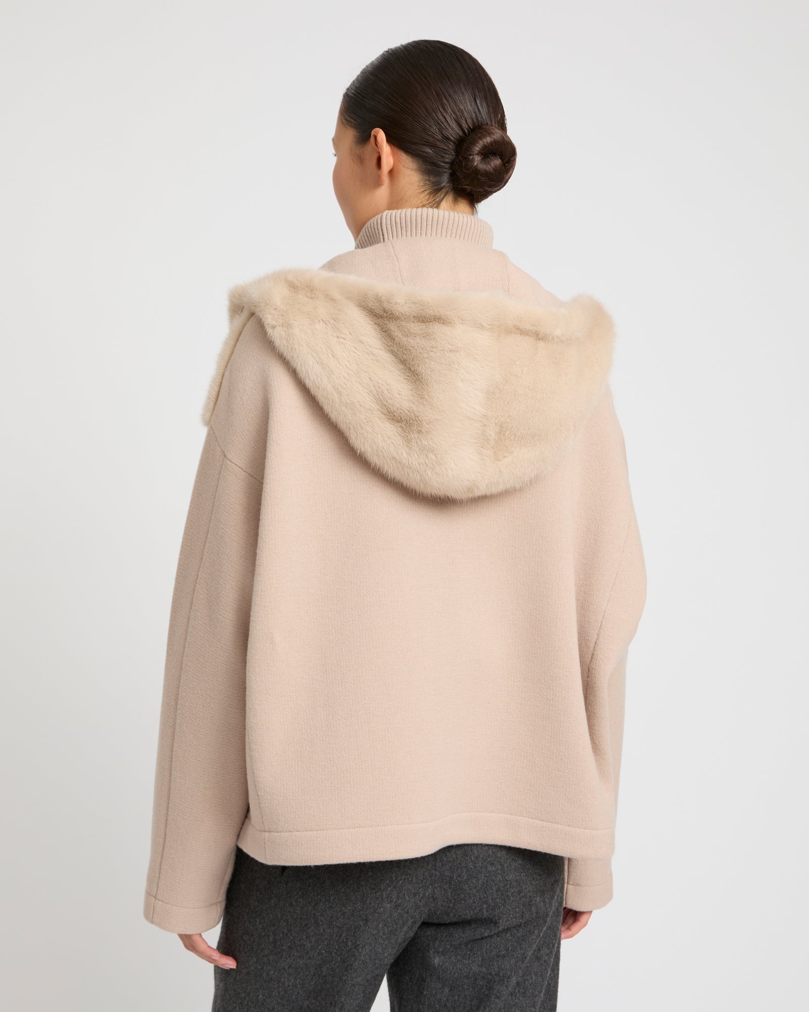 Reversible Hooded Jacket in Mink and Technical Fabric -Yves Salomon