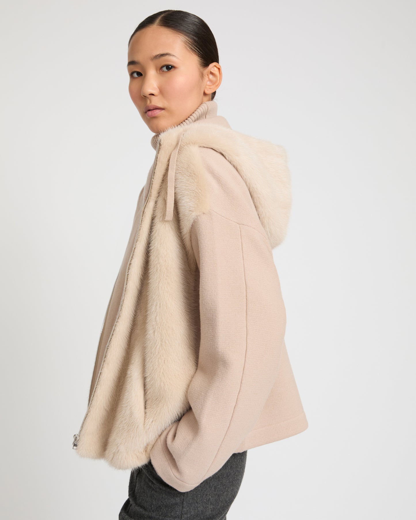 Reversible Hooded Jacket in Mink and Technical Fabric -Yves Salomon