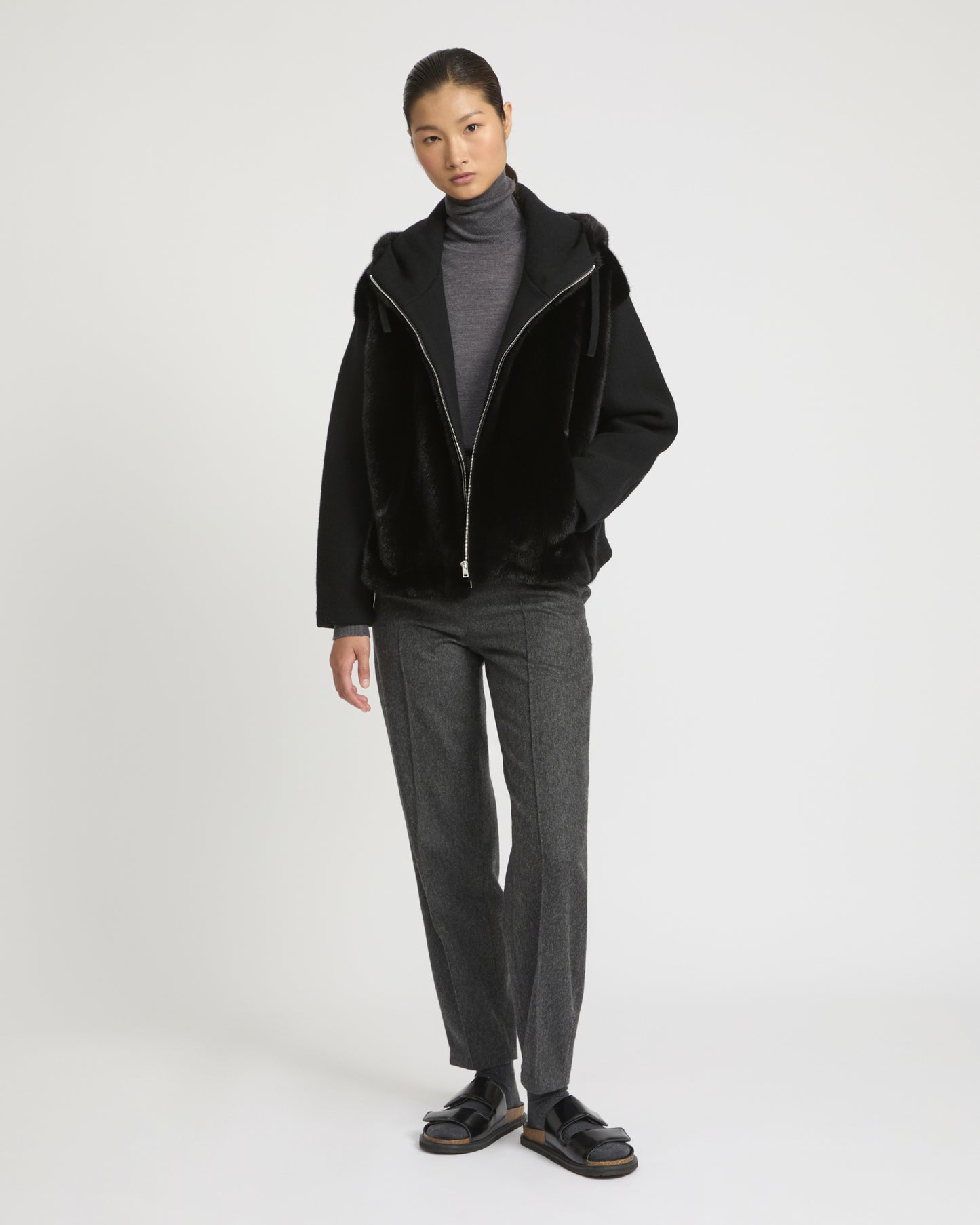 Reversible Hooded Jacket in Mink and Technical Fabric -Yves Salomon