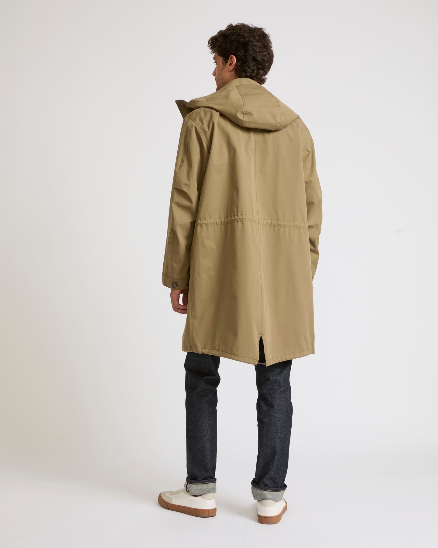 Mixed fabric fishtail parka