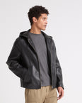 Leather hoodie jacket
