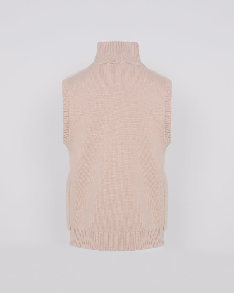 Short knitted gilet in merino and mink