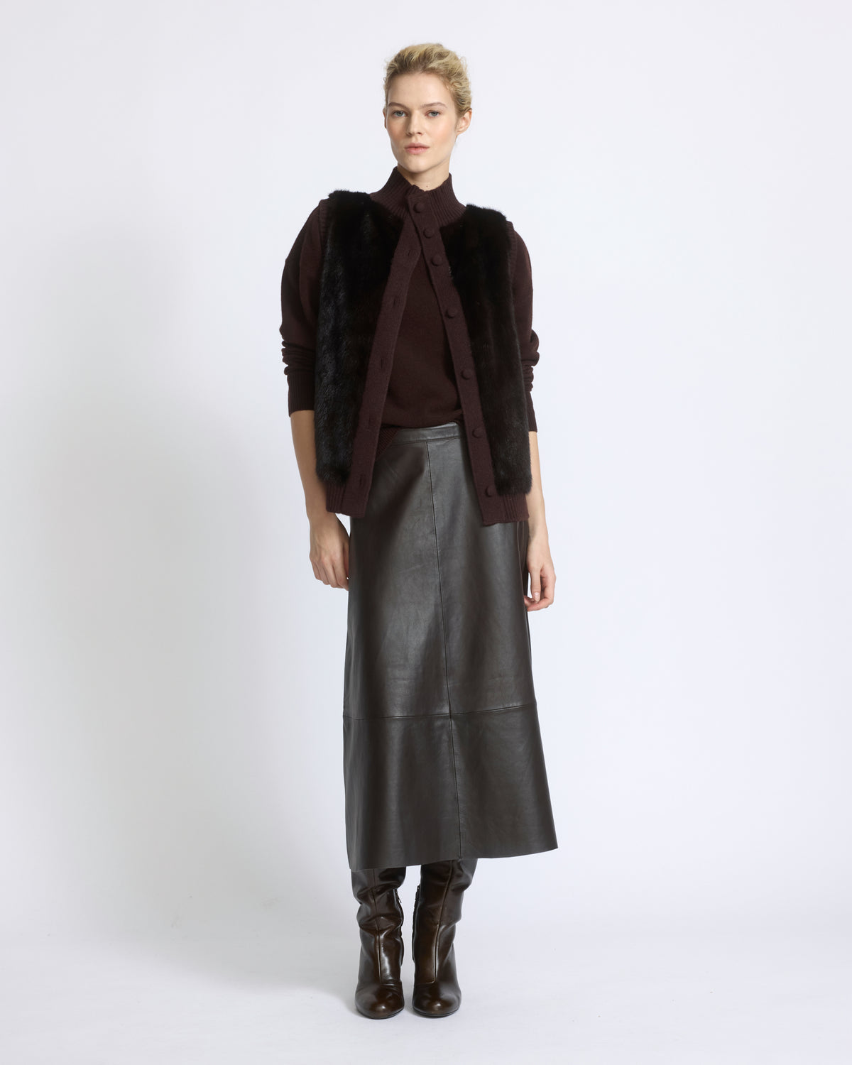 Short knitted gilet in merino and mink - Yves Salomon - New Fall/Winter Collection