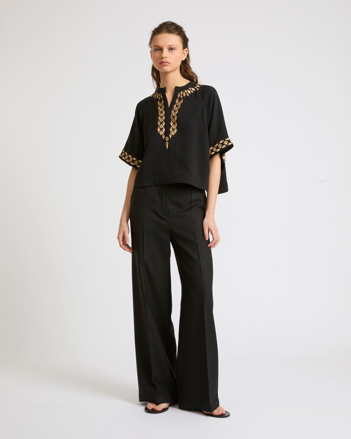 Silk crepe embroidered blouse