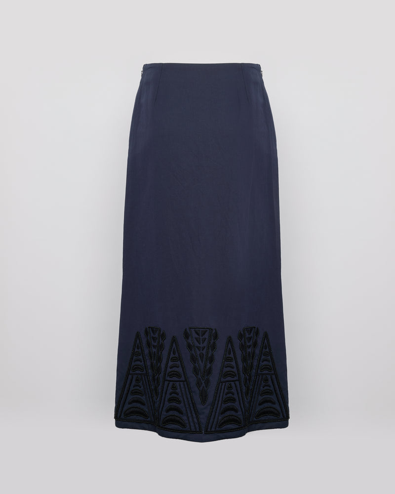 Embroidered skirt in cotton-linen fabric