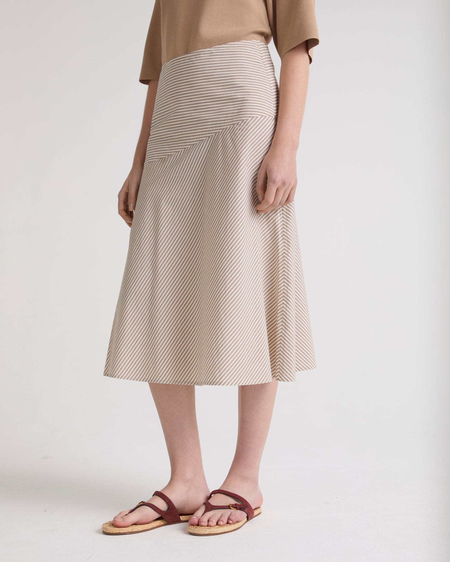 Striped cotton poplin skirt - brown stripes - Yves Salomon