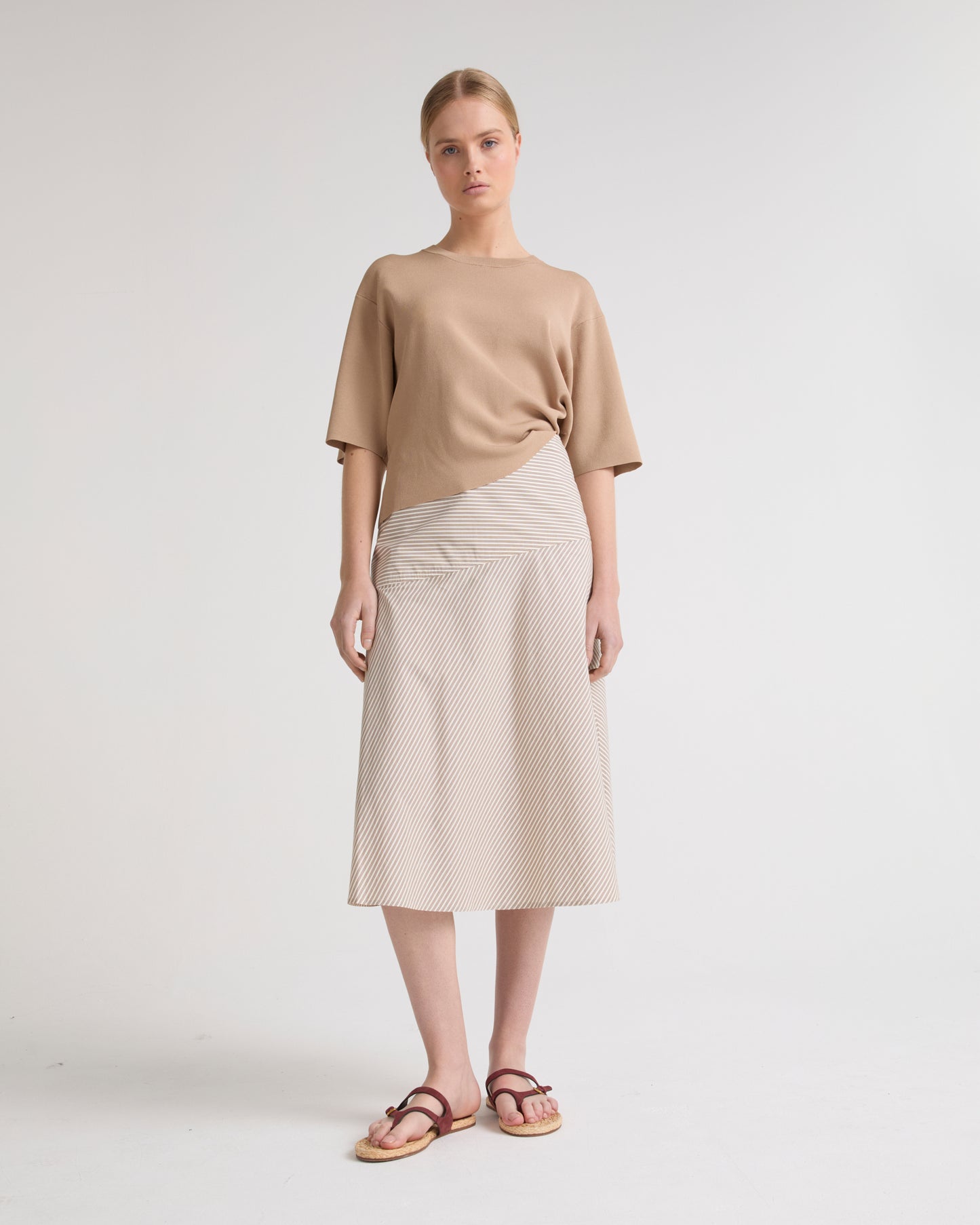 Striped cotton poplin skirt