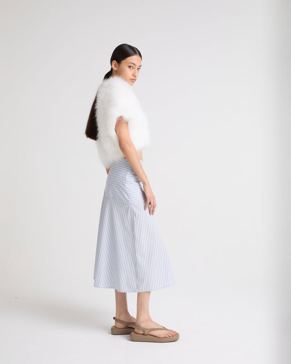 Striped cotton poplin skirt - blue stripes - Yves Salomon