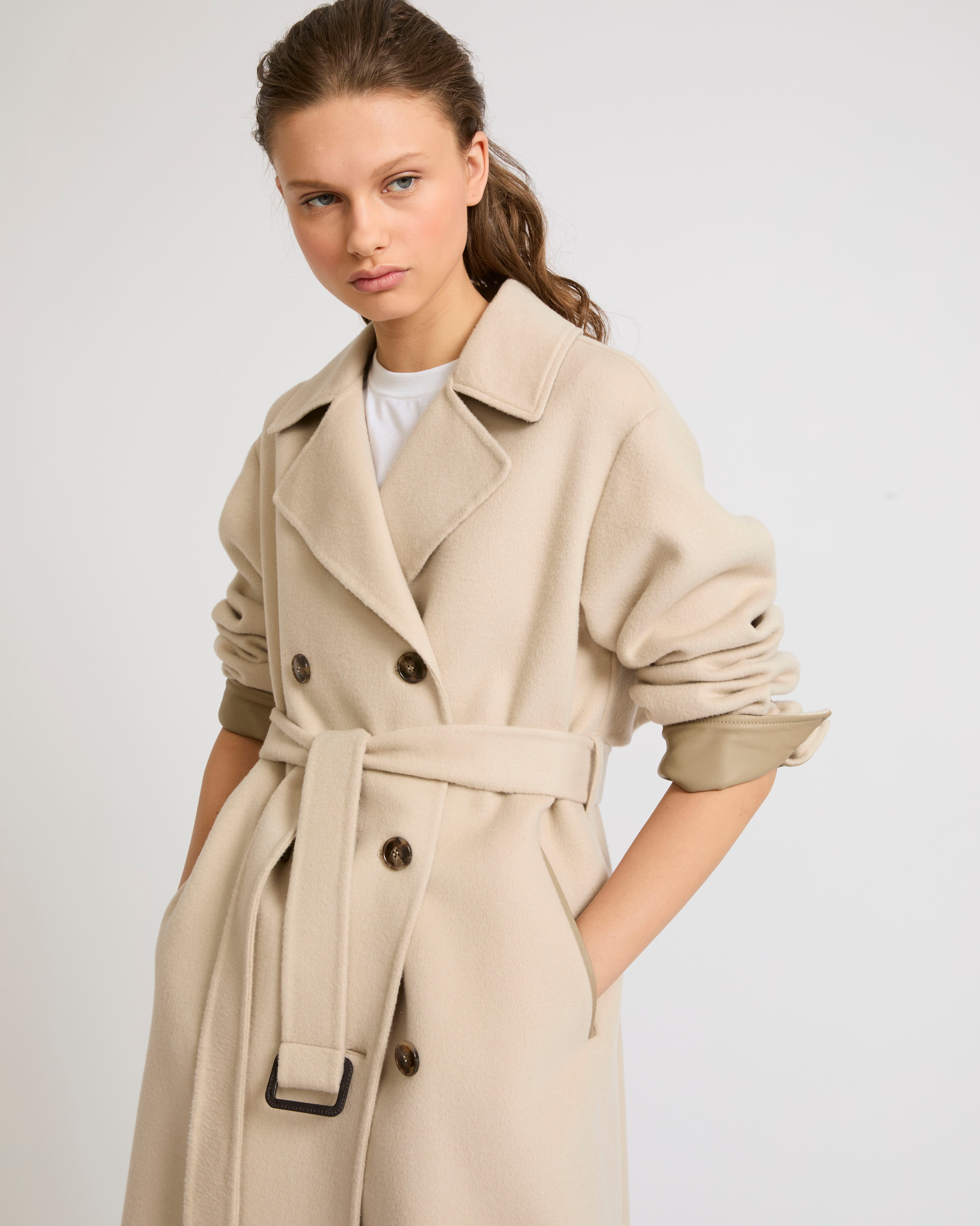 Double-sided wool-blend trench coat - beige - Yves Salomon – Yves