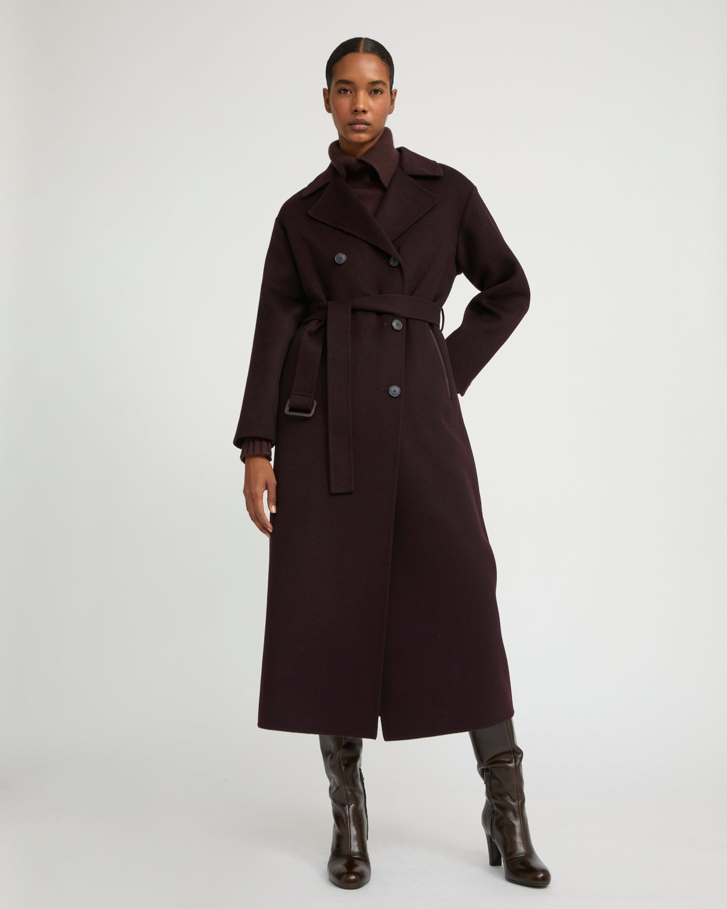 Double-sided wool-blend trench coat