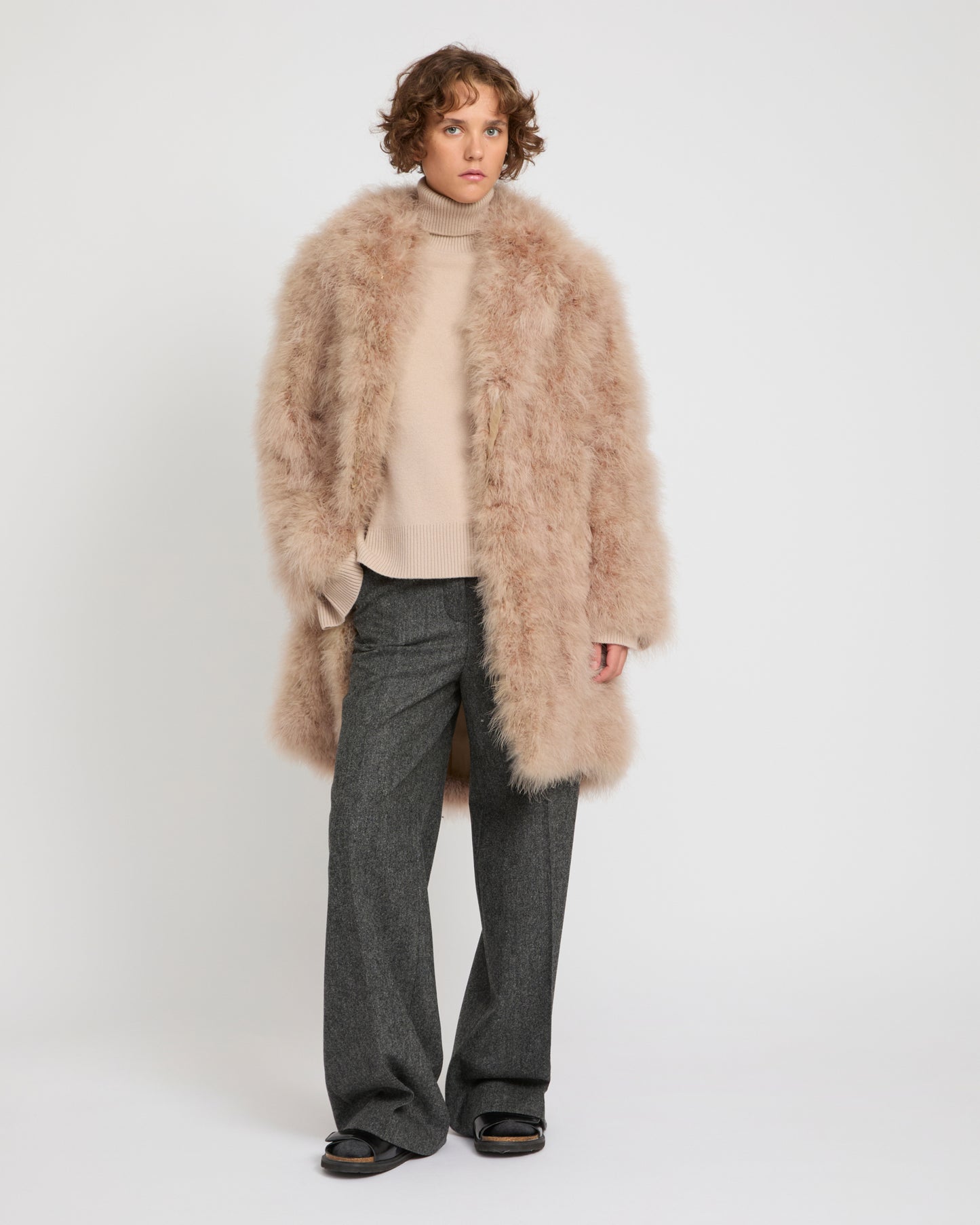 Feather shawl collar coat -Yves Salomon