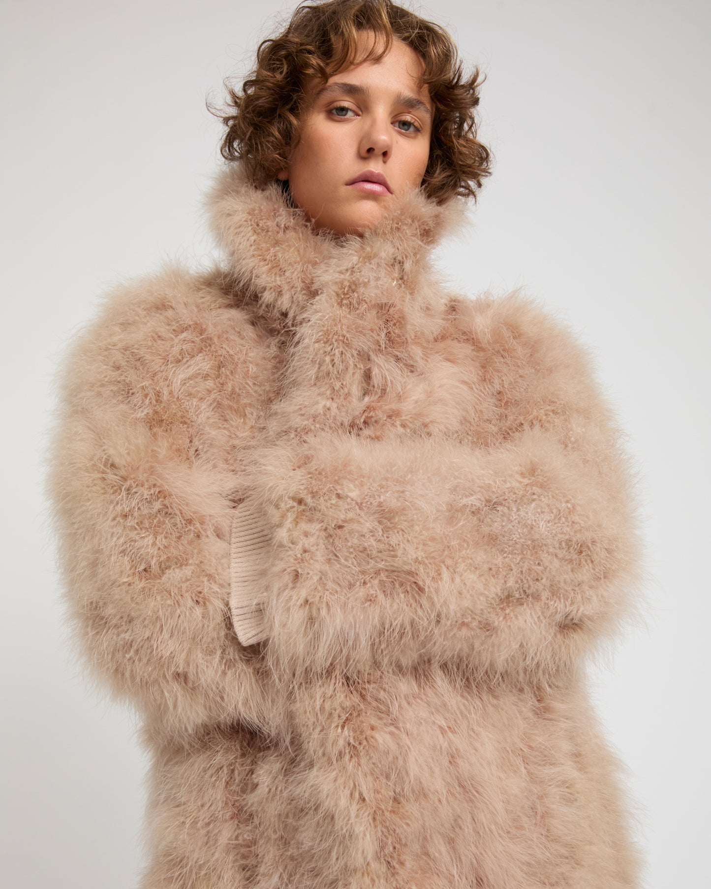 Feather shawl collar coat -Yves Salomon