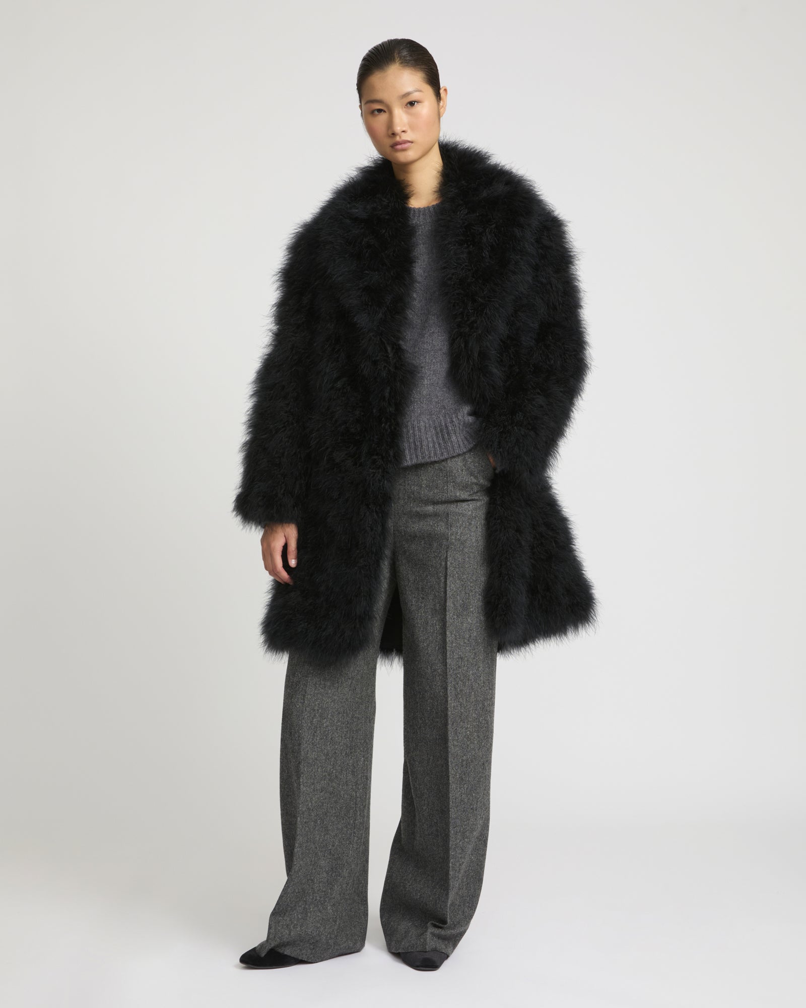 Feather shawl collar coat -Yves Salomon