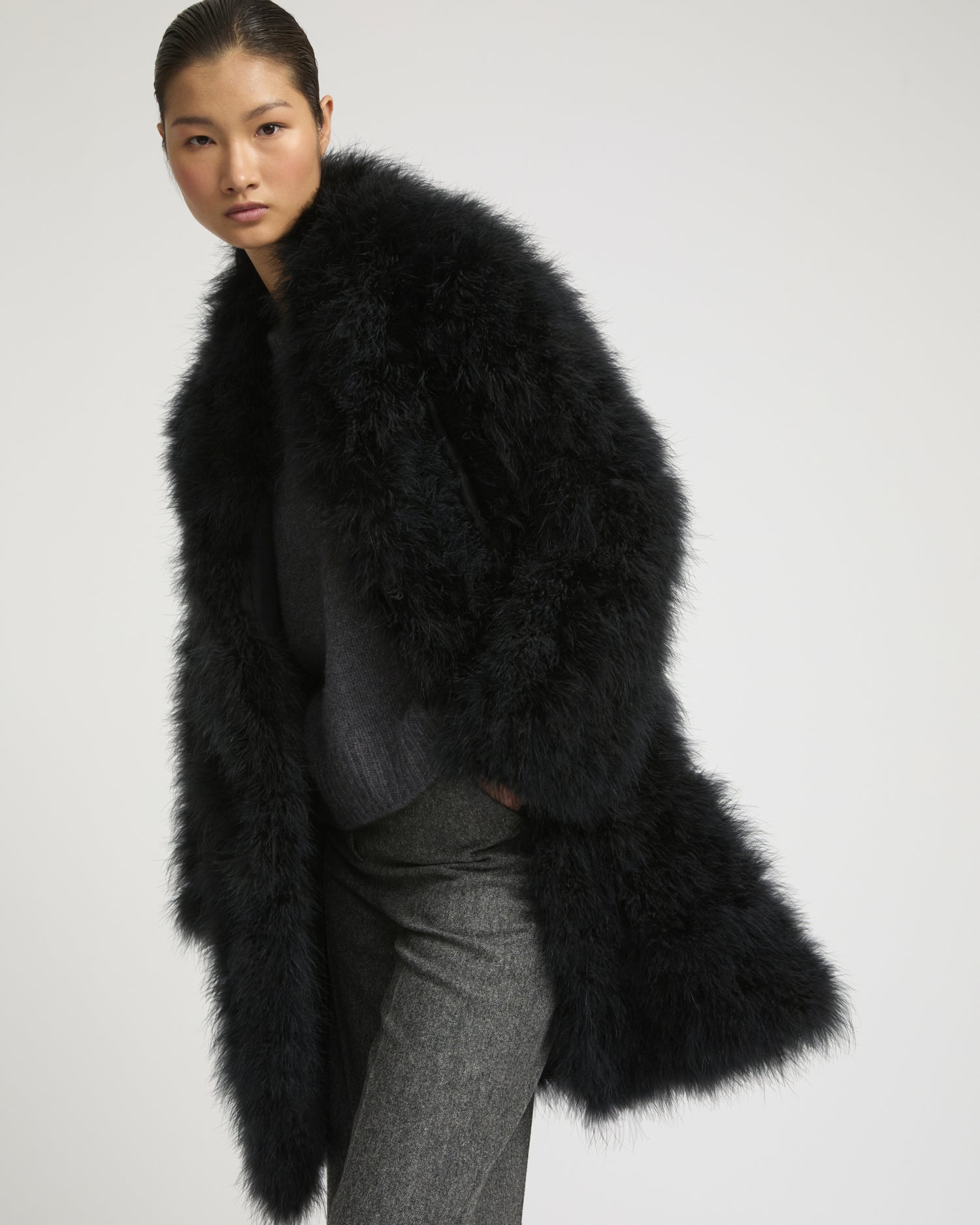 Feather shawl collar coat -Yves Salomon