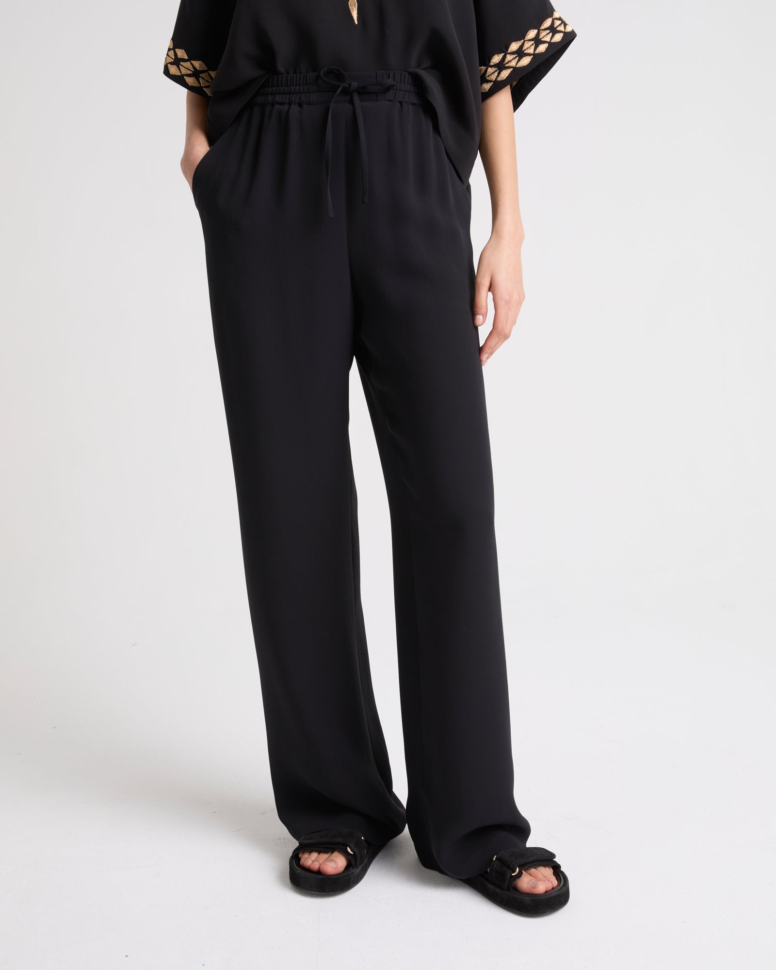 Silk crepe palazzo trousers - black - Yves Salomon – Yves Salomon UK