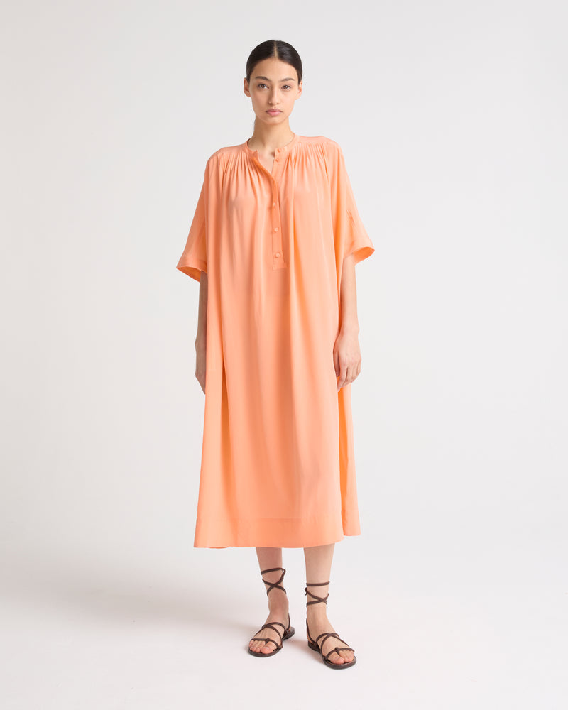 Kaftan dress in light silk crepe - orange - Yves Salomon
