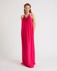 Necklace draped dress in light silk crepe