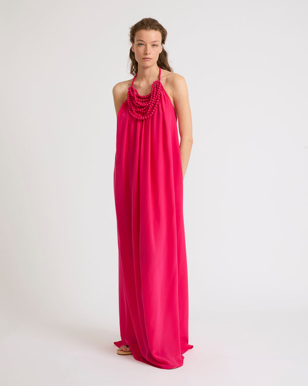 Necklace draped dress in light silk crepe