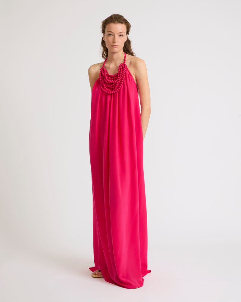 Necklace draped dress in light silk crepe