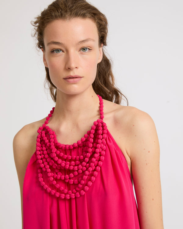 Necklace draped dress in light silk crepe