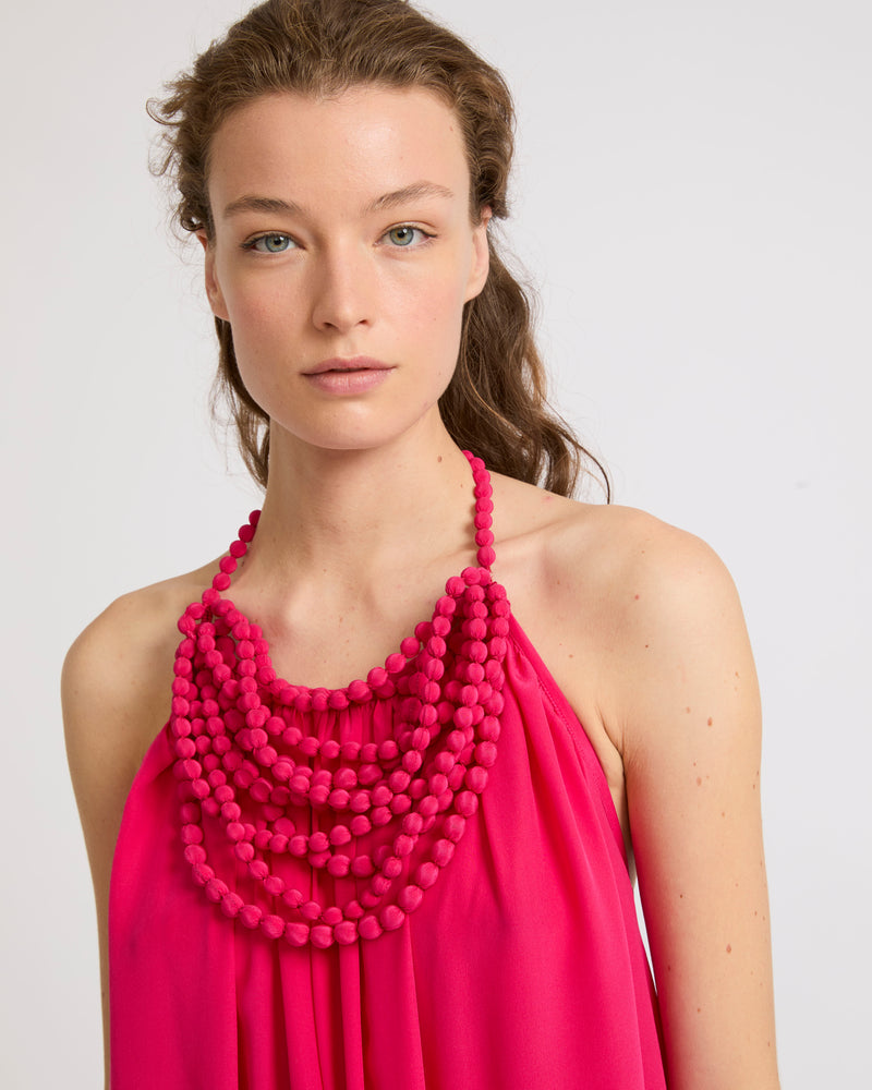 Necklace draped dress in light silk crepe