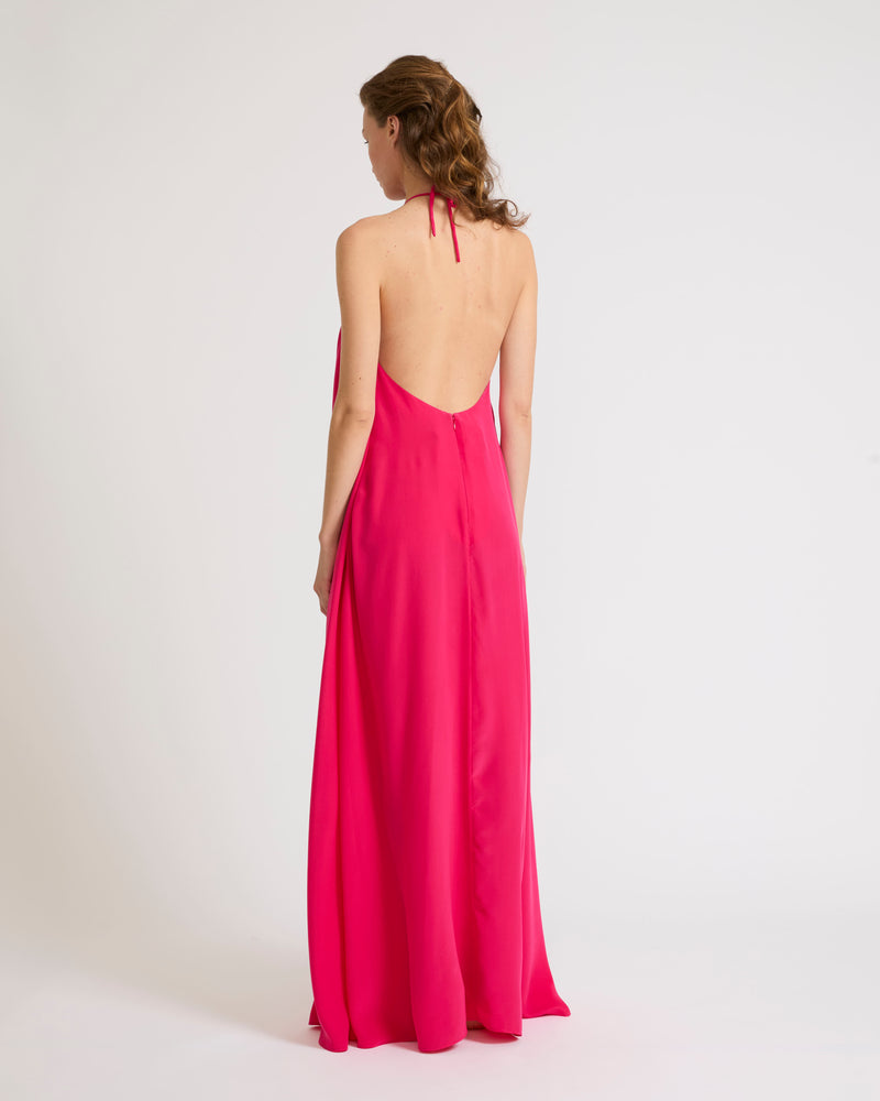 Necklace draped dress in light silk crepe