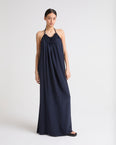 Necklace draped dress in light silk crepe