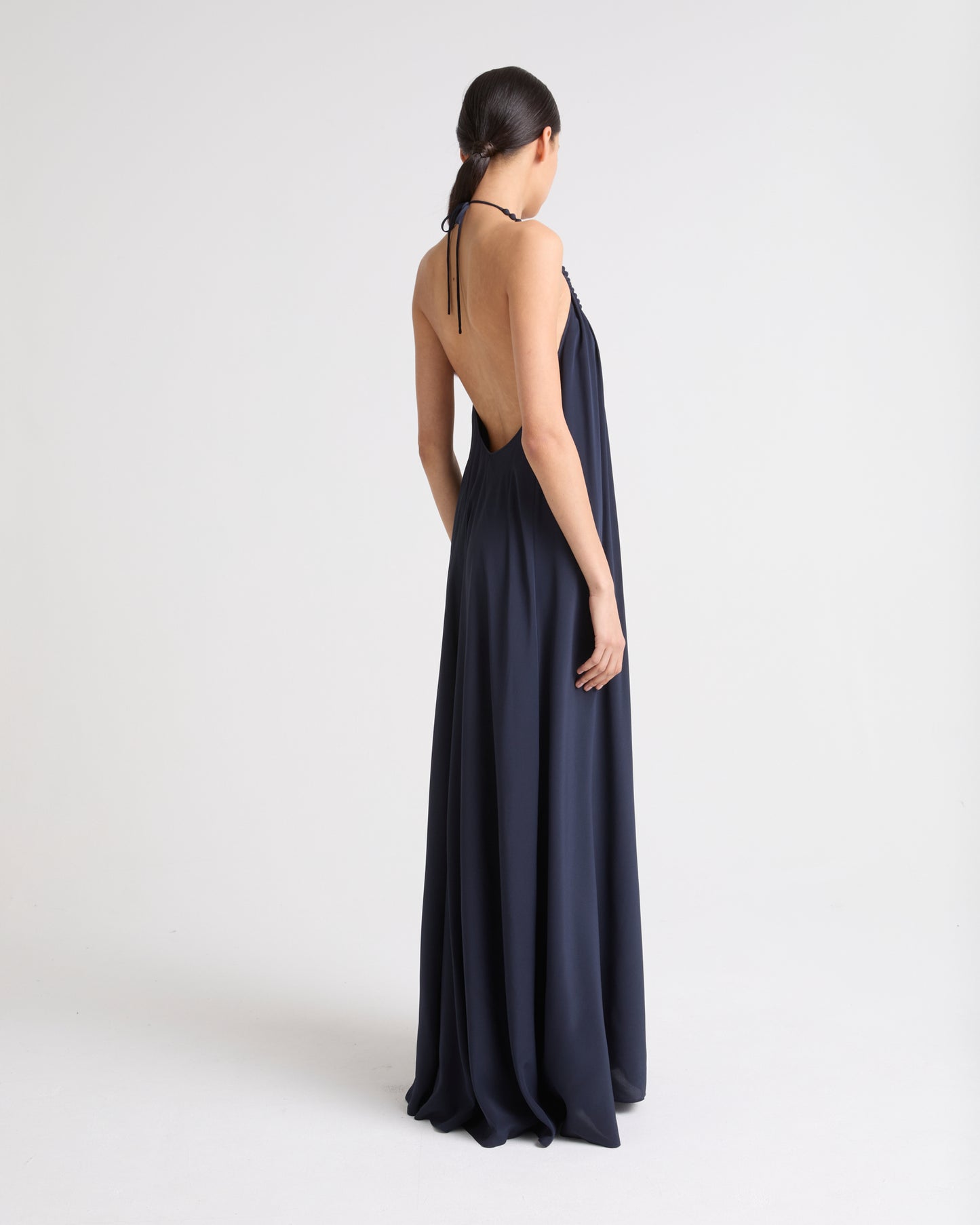 Necklace draped dress in light silk crepe