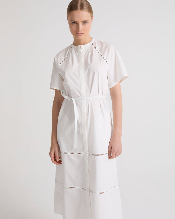 DRESS COTON POPLIN/LAMB LEATHER - white - Yves Salomon