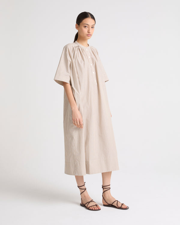 DRESS STRIPED POPLIN - brown stripes - Yves Salomon