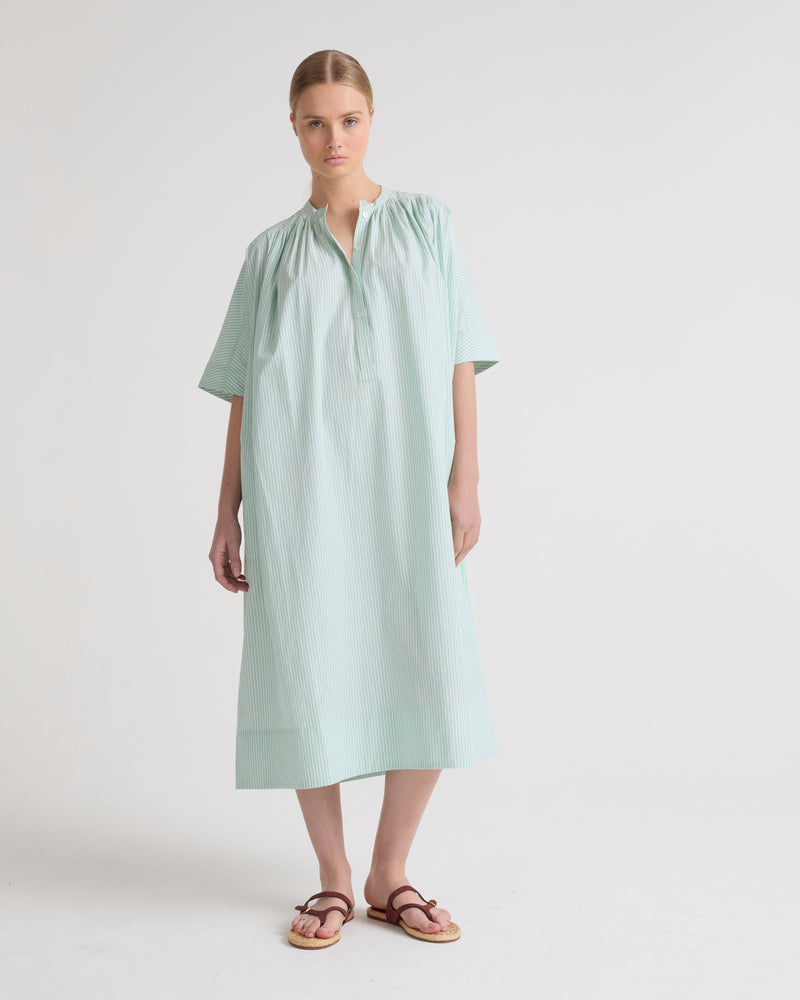DRESS STRIPED POPLIN - green stripes - Yves Salomon