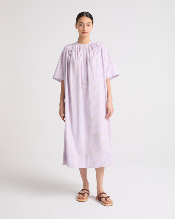 DRESS STRIPED POPLIN - purple stripes - Yves Salomon