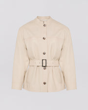 Lamb leather belted jacket