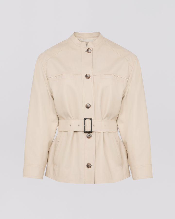Lamb leather belted jacket