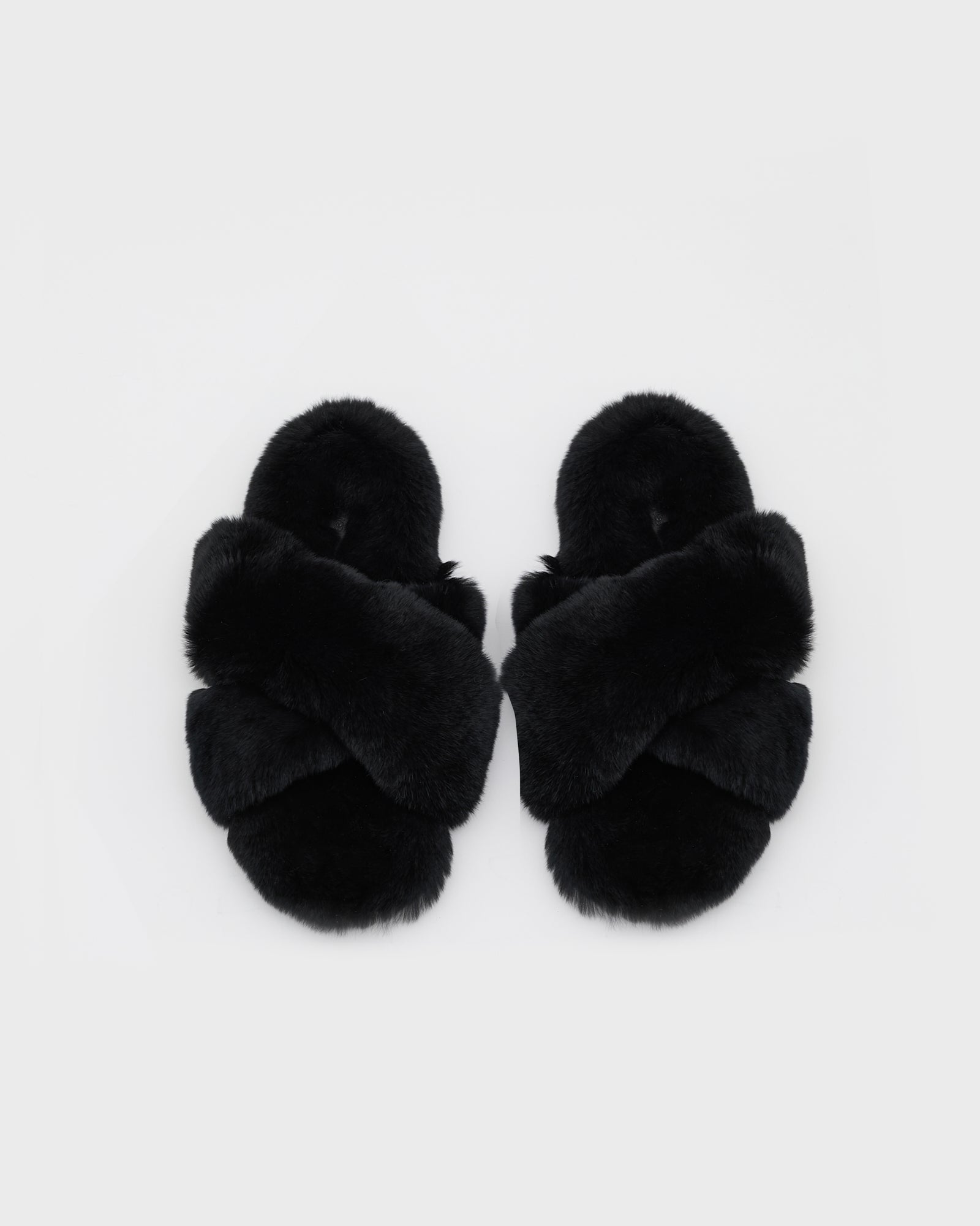 Black fur slippers discount