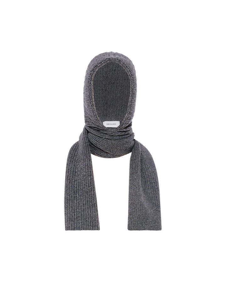 Cashmere and wool knit hooded scarf