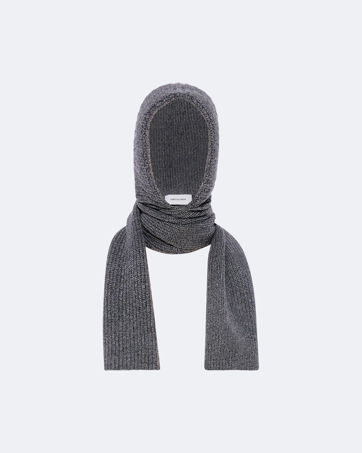 Cashmere and wool knit hooded scarf
